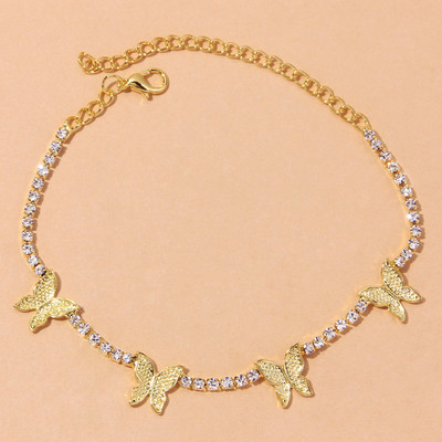 Stonefans Ins Fashion Butterfly Anklet Tenis Lanț Brățară pentru femei Drăguț Fluture Stras gleznă Plajă Lanț desculț