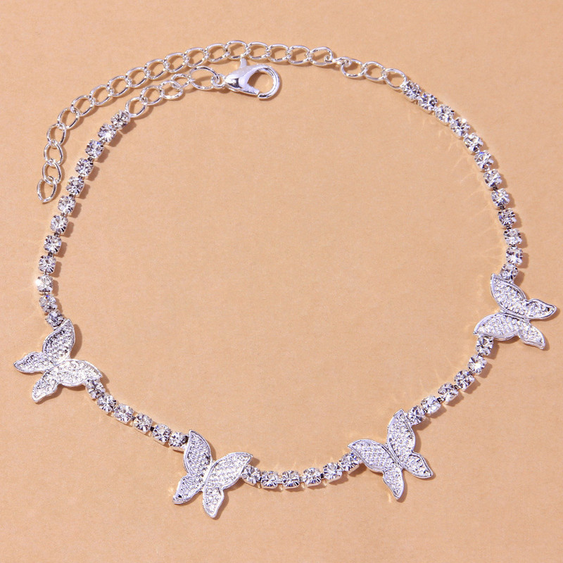 Stonefans Ins Fashion Butterfly Anklet Tenis Lanț Brățară pentru femei Drăguț Fluture Stras gleznă Plajă Lanț desculț