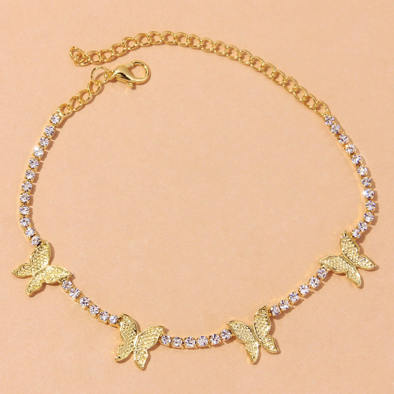 Stonefans Ins Fashion Butterfly Anklet Tenis Lanț Brățară pentru femei Drăguț Fluture Stras gleznă Plajă Lanț desculț