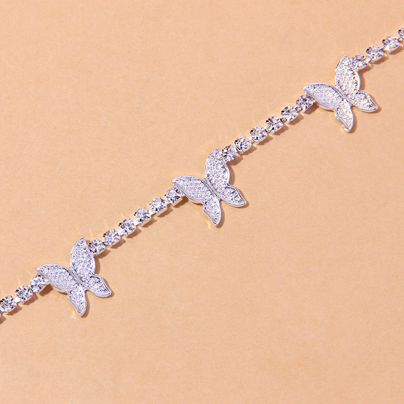 Stonefans Ins Fashion Butterfly Anklet Tenis Lanț Brățară pentru femei Drăguț Fluture Stras gleznă Plajă Lanț desculț