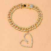 Stonefans, lanț cubanez gros, gol în formă de inimă, pandantiv, bijuterii, modă, cu strasuri, brățară de gleznă pe picior pentru femei