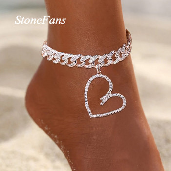 Stonefans масивна кубинска верига с куха сърцевидна висулка с висулка Бижута Модна гривна с кристали на крака за жени