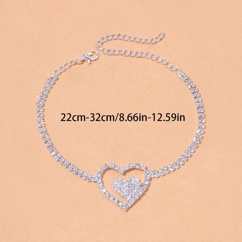 Stonefans Boho Strass Dublu Inimă gleznă Accesorii pentru picioare Femei Vară Beach Tenis Lanț gleznă Brățară Bijuterii de modă