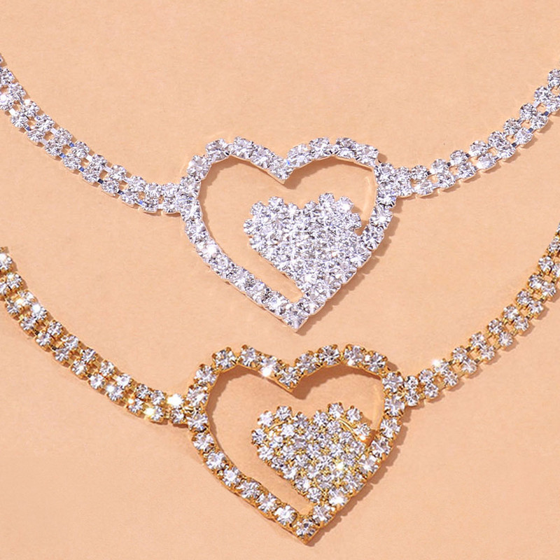 Stonefans Boho Strass Dublu Inimă gleznă Accesorii pentru picioare Femei Vară Beach Tenis Lanț gleznă Brățară Bijuterii de modă