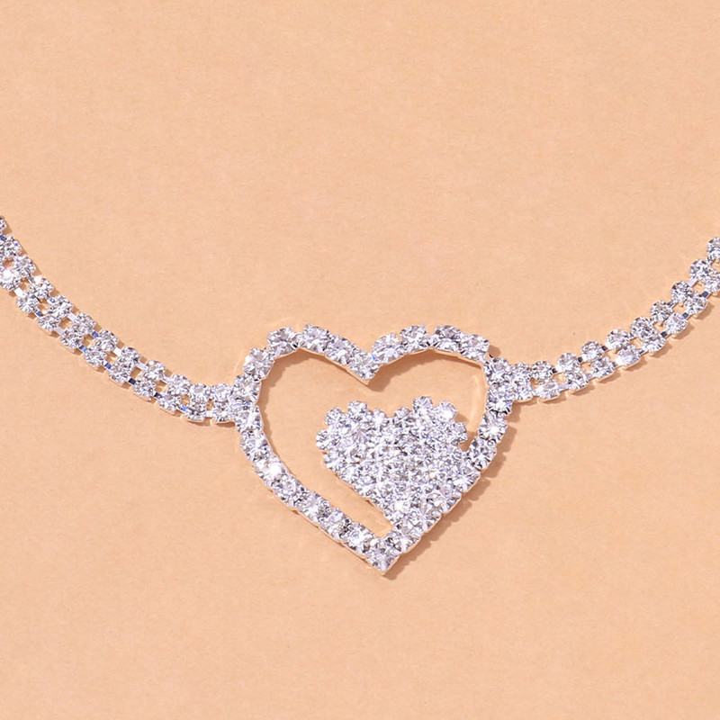 Stonefans Boho Strass Dublu Inimă gleznă Accesorii pentru picioare Femei Vară Beach Tenis Lanț gleznă Brățară Bijuterii de modă