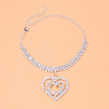Stonefans Bling Rhinestone Double Heart Anklet Jewelry for Women Fashion Love Pendant Anklet Crystal Crystal Foot Chain