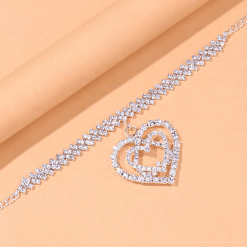 Stonefans Bling Rhinestone Double Heart Anklet Jewelry for Women Fashion Love Pendant Anklet Crystal Crystal Foot Chain