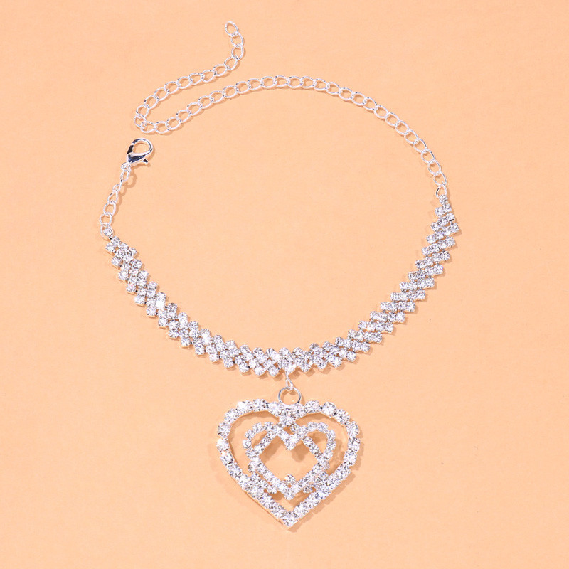 Stonefans Bling strasuri dublu inimă gleznă bijuterii pentru femei moda dragoste pandantiv gleznă picior brăţară cristal picior lanţ
