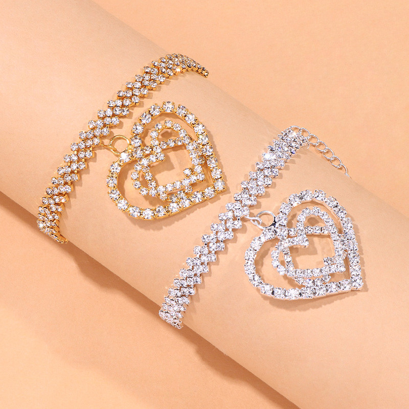 Stonefans Bling strasuri dublu inimă gleznă bijuterii pentru femei moda dragoste pandantiv gleznă picior brăţară cristal picior lanţ
