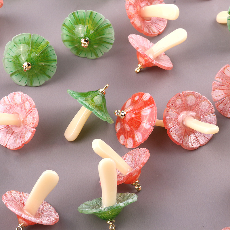 6 buc. Brelocuri în formă de ciupercă, roșie, verde, pandantiv pentru cercei, colier, breloc, rășină, preparate manual, alimente, bijuterii, bricolaj