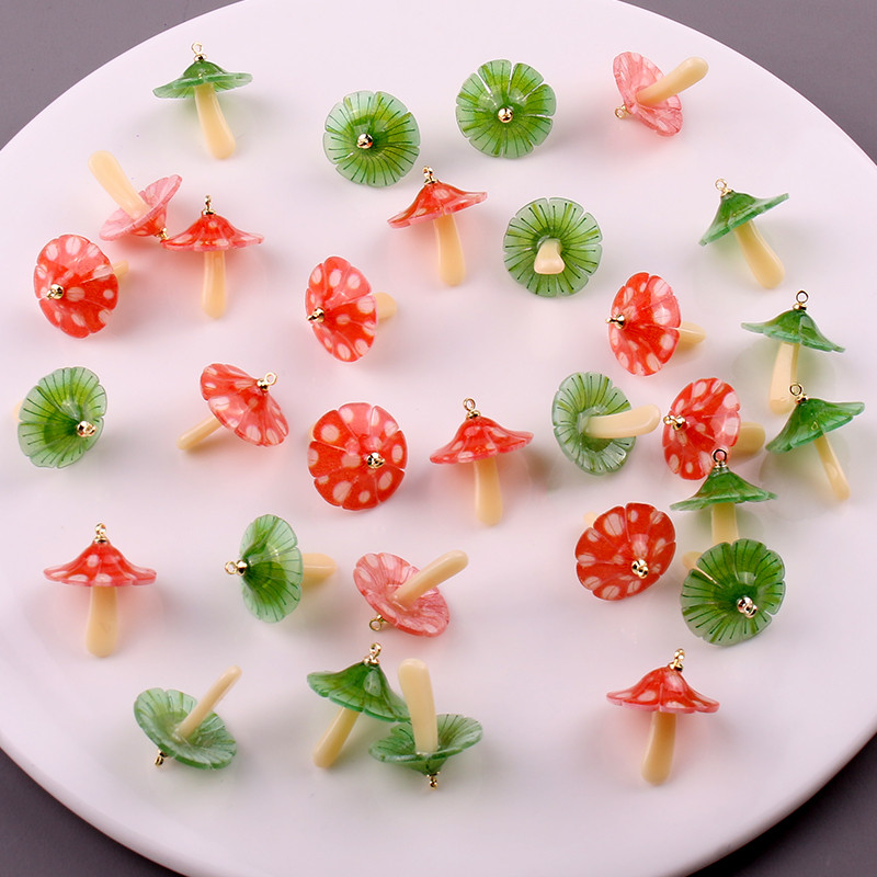 6 buc. Brelocuri în formă de ciupercă, roșie, verde, pandantiv pentru cercei, colier, breloc, rășină, preparate manual, alimente, bijuterii, bricolaj