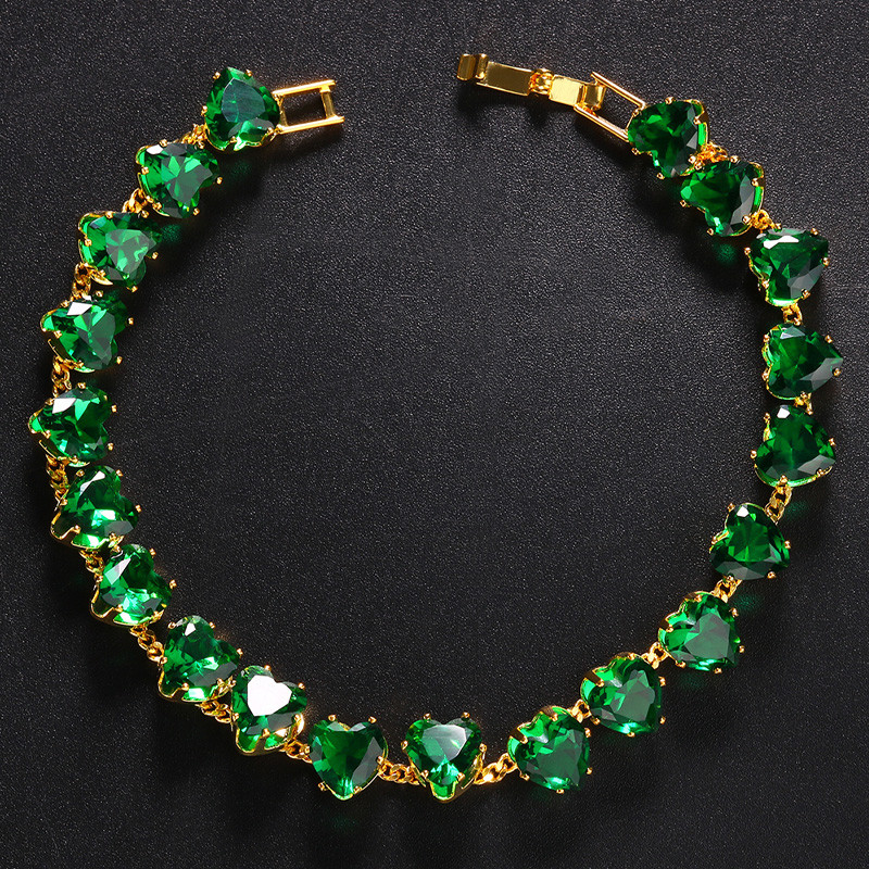 Stonefans Brățară de gleznă cu inimă de zircon verde bohomian pentru femei, moda plajă, lanț cu gheață, toc, pantofi, bijuterii pentru picioare