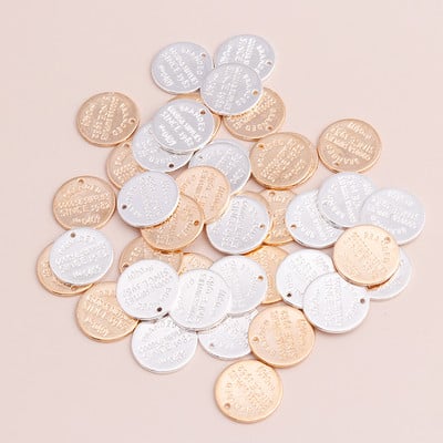 15 bucăți de monede de culoare aur argintiu Brelocuri cu litere sculptate rotunde Brelocuri pandantive pentru fabricarea bricolajului de coliere, brățări, găsire manuală