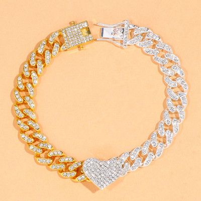Stonefans Beach Stitching Cuban Link Heart Bratara glezna pentru femei Hip Hop Iced Out Bratara glezna picior Bijuterii cu ridicata pentru picioare