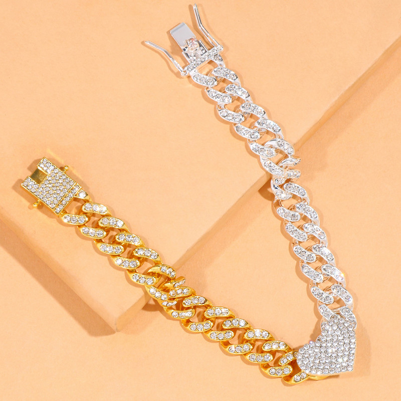 Stonefans Beach Stitching Cuban Link Heart Bratara glezna pentru femei Hip Hop Iced Out Bratara glezna picior Bijuterii cu ridicata pentru picioare