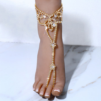Stonefans Луксозни глезени с кръгли пръсти от кристали Гривни Плажни бижута Модни нови кръгли сандали с верижка за крака за глезени за жени