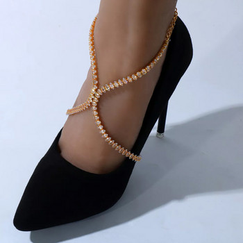 Stonefans Модни сандали с висок ток Боси крака Бижута за жени Бохомски плаж Ромб Циркон Анкети за крака Бижута с верига