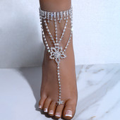 Stonefans Boho cu strasuri cu model de flori inel pentru degetele de la picioare Brățări de gleznă Bijuterii de plajă pentru femei Lanț de picior pentru sandale de gleznă Accesorii
