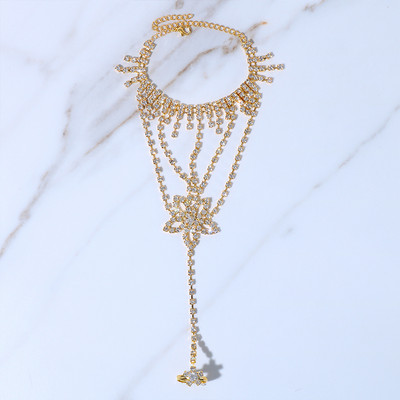 Stonefans Boho cu strasuri cu model de flori inel pentru degetele de la picioare Brățări de gleznă Bijuterii de plajă pentru femei Lanț de picior pentru sandale de gleznă Accesorii