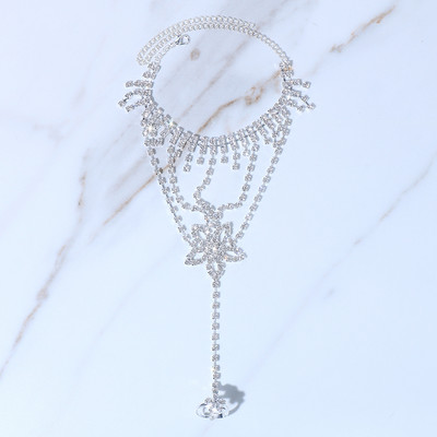 Stonefans Boho cu strasuri cu model de flori inel pentru degetele de la picioare Brățări de gleznă Bijuterii de plajă pentru femei Lanț de picior pentru sandale de gleznă Accesorii