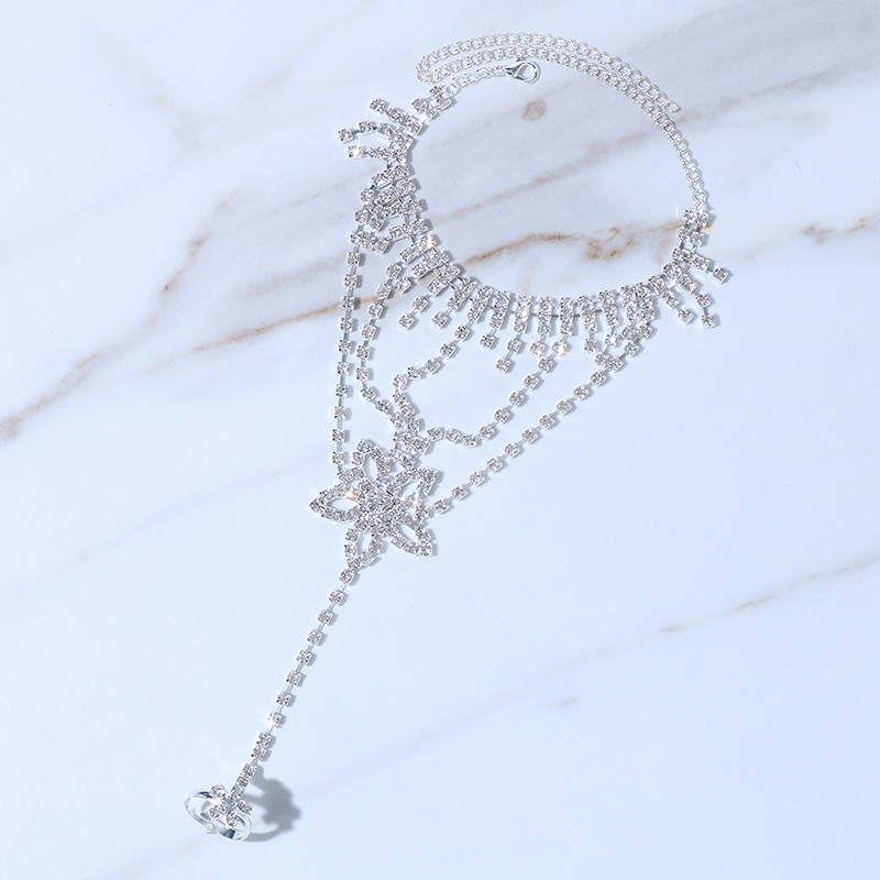 Stonefans Boho cu strasuri cu model de flori inel pentru degetele de la picioare Brățări de gleznă Bijuterii de plajă pentru femei Lanț de picior pentru sandale de gleznă Accesorii