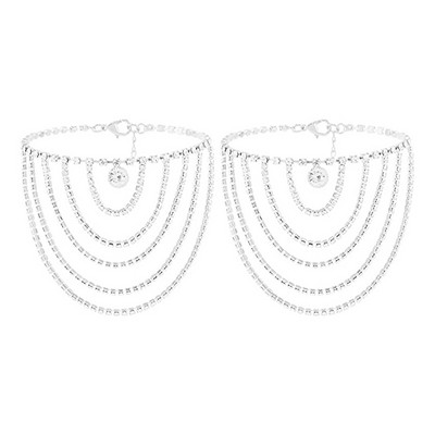 Stonefans 2 bucăți Brățări de gleznă cu strass Boho Bijuterii pentru femei Straturi de cristal ciucuri gleznă Lanț pentru picioare de tenis Bijuterii de nuntă
