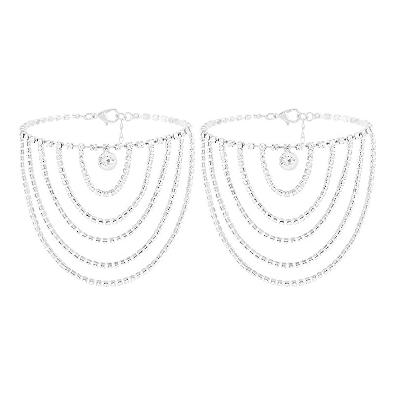 Stonefans 2 bucăți Brățări de gleznă cu strass Boho Bijuterii pentru femei Straturi de cristal ciucuri gleznă Lanț pentru picioare de tenis Bijuterii de nuntă