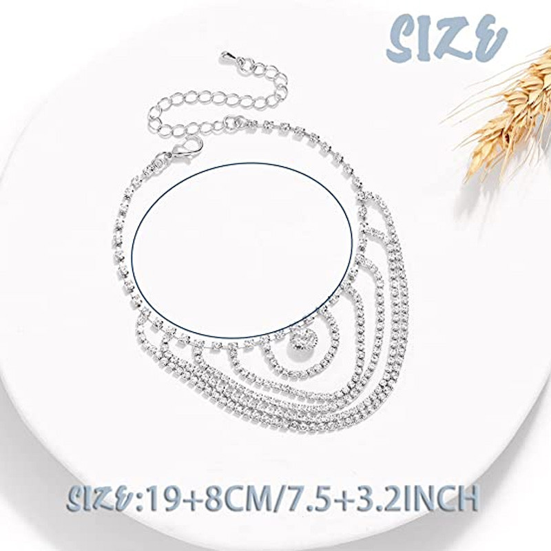Stonefans 2 bucăți Brățări de gleznă cu strass Boho Bijuterii pentru femei Straturi de cristal ciucuri gleznă Lanț pentru picioare de tenis Bijuterii de nuntă