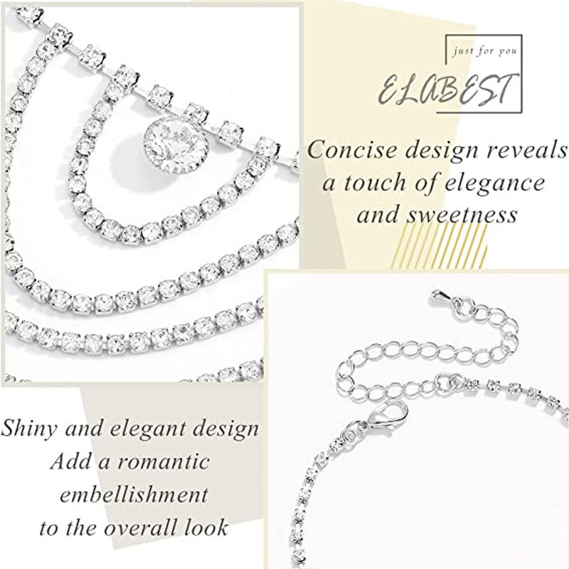 Stonefans 2 bucăți Brățări de gleznă cu strass Boho Bijuterii pentru femei Straturi de cristal ciucuri gleznă Lanț pentru picioare de tenis Bijuterii de nuntă