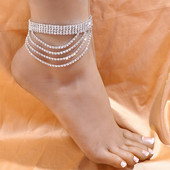 Stonefans Fashion Strasuri strălucitoare Brațe de gleznă cu mai multe straturi pentru femei Lanț cu ciucuri de lux Accesorii pentru bijuterii pentru corp de gleznă Plajă de vară