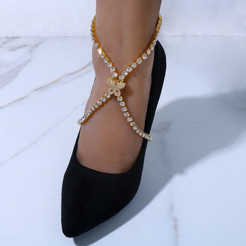 Stonefans Fashion Rhinestone Butterfly Anklet Гривни Плажни бижута Верига за крака Сандали с висок ток Анкети Аксесоари за жени