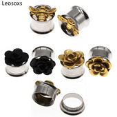 Leosoxs 316L oțel chirurgical carne tunel ureche dopuri dublu corn fir Piercing ureche floare ureche expansor calibre bijuterii pentru corp