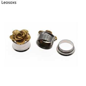 Leosoxs 316L Surgical Steel Flesh Ear Tunnel βύσματα με διπλό νήμα αυτιού Piercing Flower Ear Expander Gauges Body Jewelry