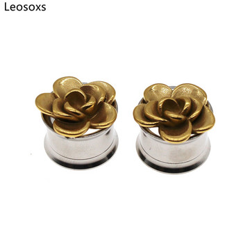 Leosoxs 316L Surgical Steel Flesh Ear Tunnel βύσματα με διπλό νήμα αυτιού Piercing Flower Ear Expander Gauges Body Jewelry