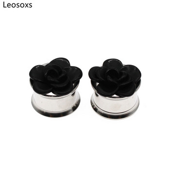 Leosoxs 316L Surgical Steel Flesh Ear Tunnel βύσματα με διπλό νήμα αυτιού Piercing Flower Ear Expander Gauges Body Jewelry