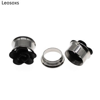 Leosoxs 316L Surgical Steel Flesh Ear Tunnel βύσματα με διπλό νήμα αυτιού Piercing Flower Ear Expander Gauges Body Jewelry