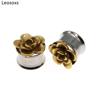 Leosoxs 316L oțel chirurgical carne tunel ureche dopuri dublu corn fir Piercing ureche floare ureche expansor calibre bijuterii pentru corp