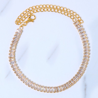 Stonefans Brățări de gleznă pătrate cu strasuri strălucitoare simple, bijuterii de plajă, lanț pentru picioare, sandale de gleznă serpentină, accesorii femei