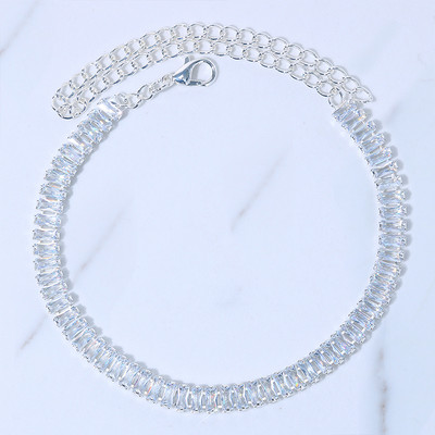 Stonefans Brățări de gleznă pătrate cu strasuri strălucitoare simple, bijuterii de plajă, lanț pentru picioare, sandale de gleznă serpentină, accesorii femei