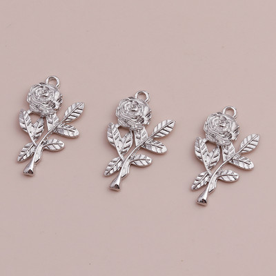 10 buc Bijuterii de modă Brelocuri DIY Flori de trandafiri Pandantive Coliere Brățări 3 culori 32x20mm Găsire de bijuterii