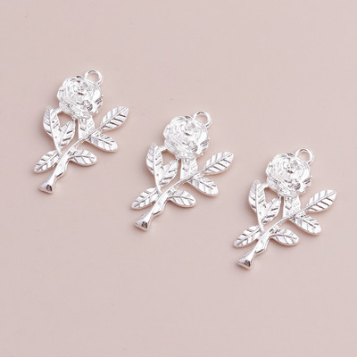 10 buc Bijuterii de modă Brelocuri DIY Flori de trandafiri Pandantive Coliere Brățări 3 culori 32x20mm Găsire de bijuterii