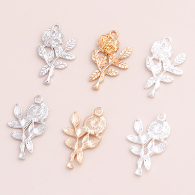 10 buc Bijuterii de modă Brelocuri DIY Flori de trandafiri Pandantive Coliere Brățări 3 culori 32x20mm Găsire de bijuterii