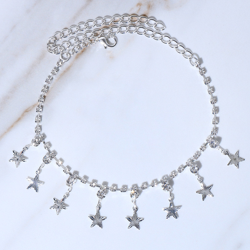 Stonefans Fashion Stars Formă pandantiv gleznă cu strass pentru femei, vară, lanț de tenis de plajă, gleznă, brățară pe picior, bijuterii