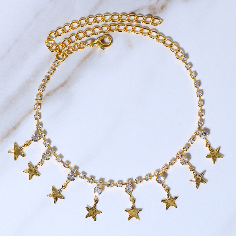 Stonefans Fashion Stars Formă pandantiv gleznă cu strass pentru femei, vară, lanț de tenis de plajă, gleznă, brățară pe picior, bijuterii