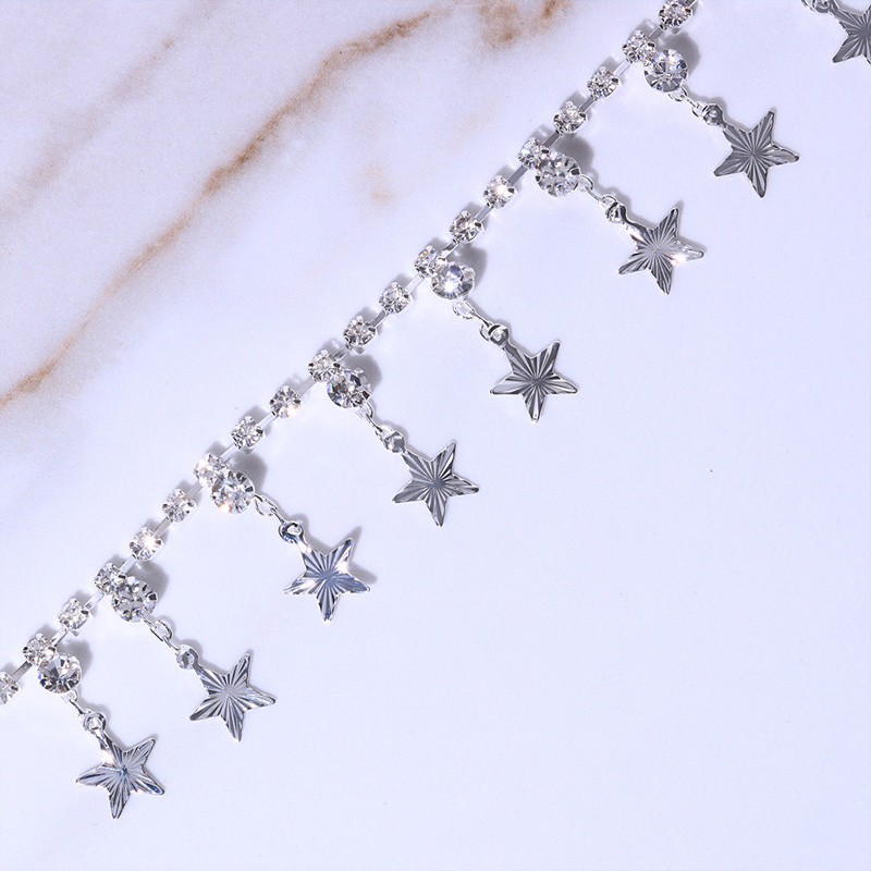 Stonefans Fashion Stars Formă pandantiv gleznă cu strass pentru femei, vară, lanț de tenis de plajă, gleznă, brățară pe picior, bijuterii