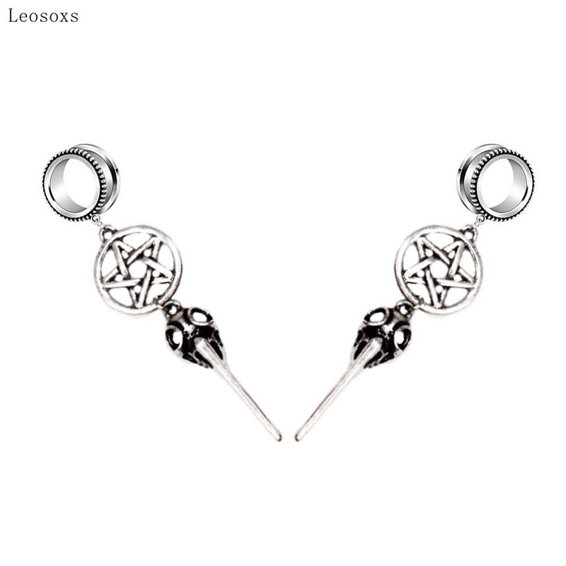 Leosoxs 2 bucăți moda europeană și americană în stil punk întunecat pentagramă antică bijuterii piercing urechi de cioar lung cioc