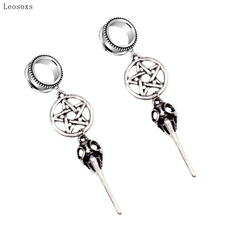Leosoxs 2 bucăți moda europeană și americană în stil punk întunecat pentagramă antică bijuterii piercing urechi de cioar lung cioc