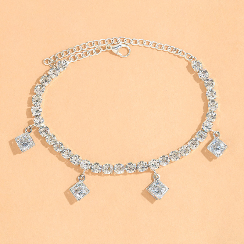 Stonefans Bohomian Rhombus Zircon Pandantiv gleznă bijuterii pentru femei de vară, plajă, sandale desculțe, lanț de gleznă, bijuterii cu stras