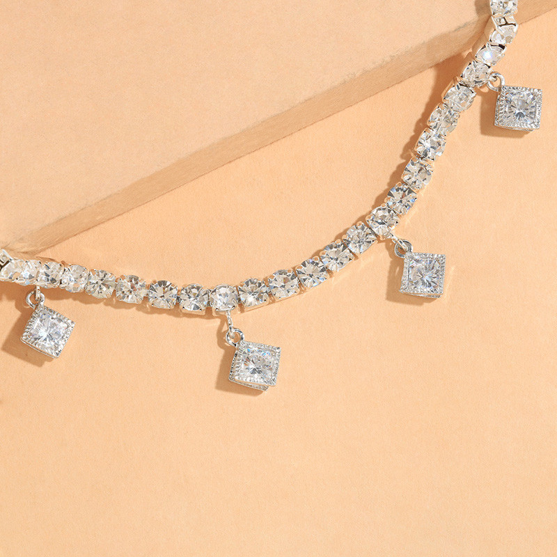 Stonefans Bohomian Rhombus Zircon Pandantiv gleznă bijuterii pentru femei de vară, plajă, sandale desculțe, lanț de gleznă, bijuterii cu stras