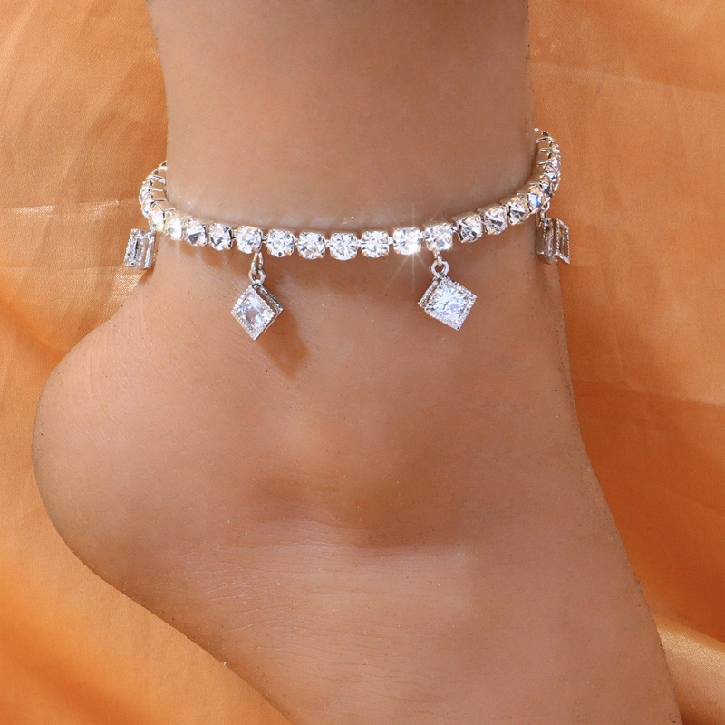 Stonefans Bohomian Rhombus Zircon Pandantiv gleznă bijuterii pentru femei de vară, plajă, sandale desculțe, lanț de gleznă, bijuterii cu stras